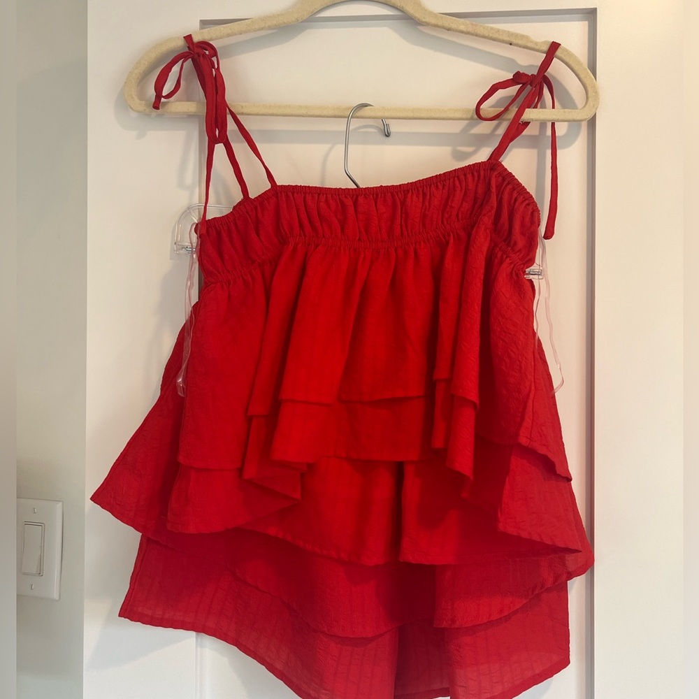 Red ruffle shorts and top set